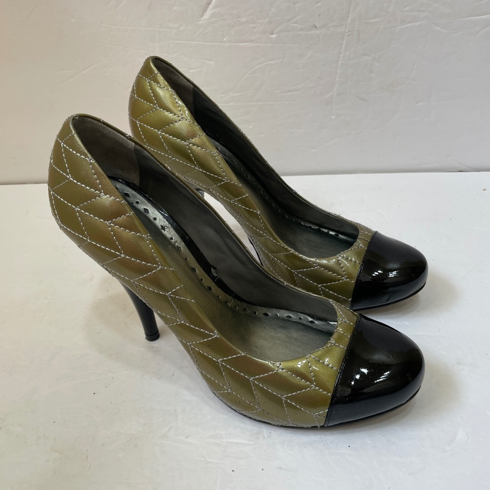 BCBG GIRLS QUILTED GREEN AND BLACK STILETTO HEELS